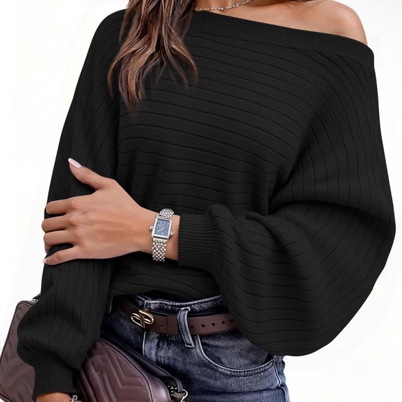 PrettyGarden Boat Neck Black Sweater - Picture 3 of 4